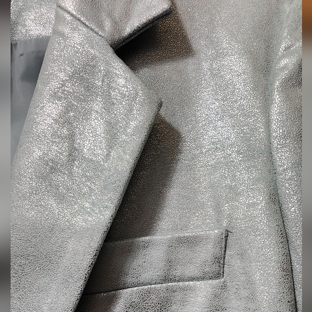 Insight NY blazer jacket metallic silver on sueded green fabric sz: 12 - Picture 5 of 11